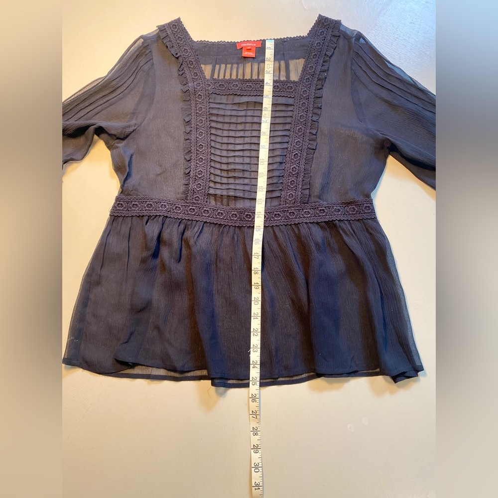 Sundance Very Black Sheer silk Blouse with lace detail. Beautiful Elegant - Picture 12 of 14